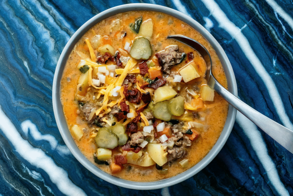 Extra Veggie Cheeseburger Soup