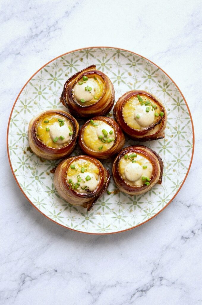 Bacon-Wrapped Scallops with Sriracha Aioli