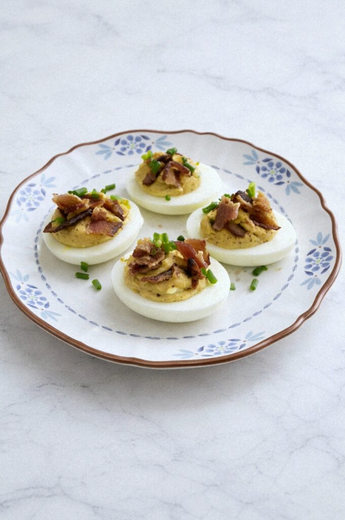 Honey BBQ Seasoned Deviled Eggs with Bacon