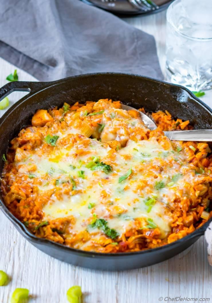 Buffalo Chicken Rice Bake