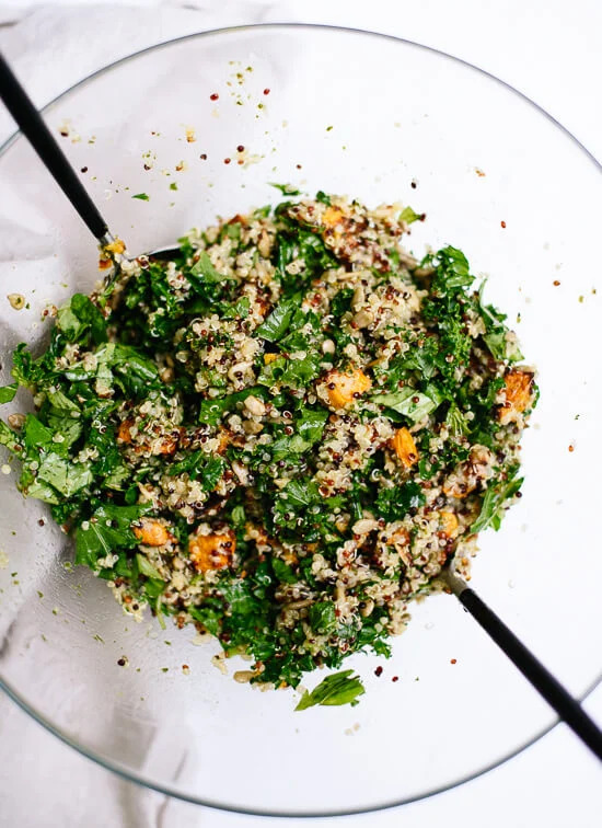 Sweet Potato Quinoa Salad with Kale and Pesto Vinaigrette