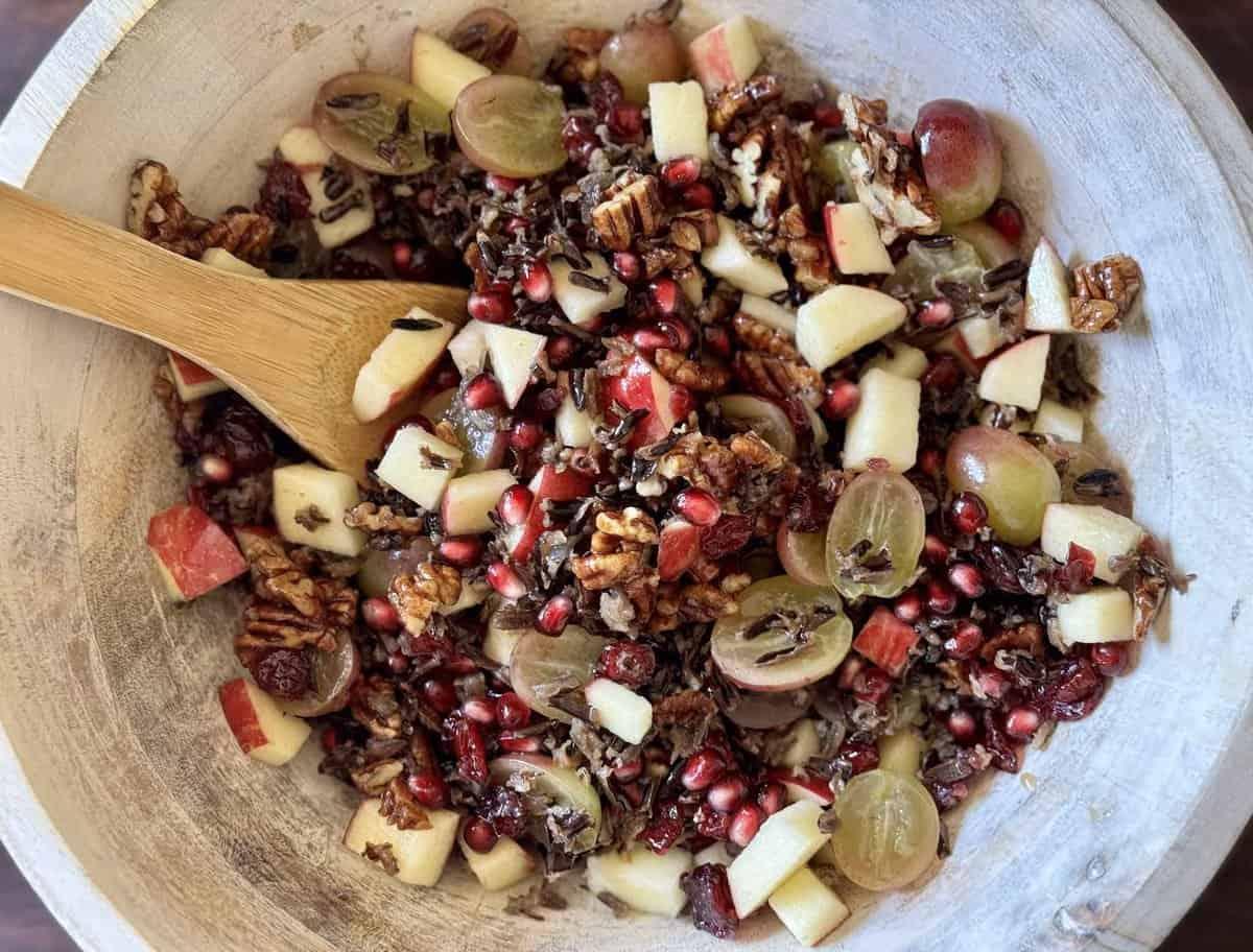 Thanksgiving Fruit Salad Featuring Wild Rice and Glazed Pecans