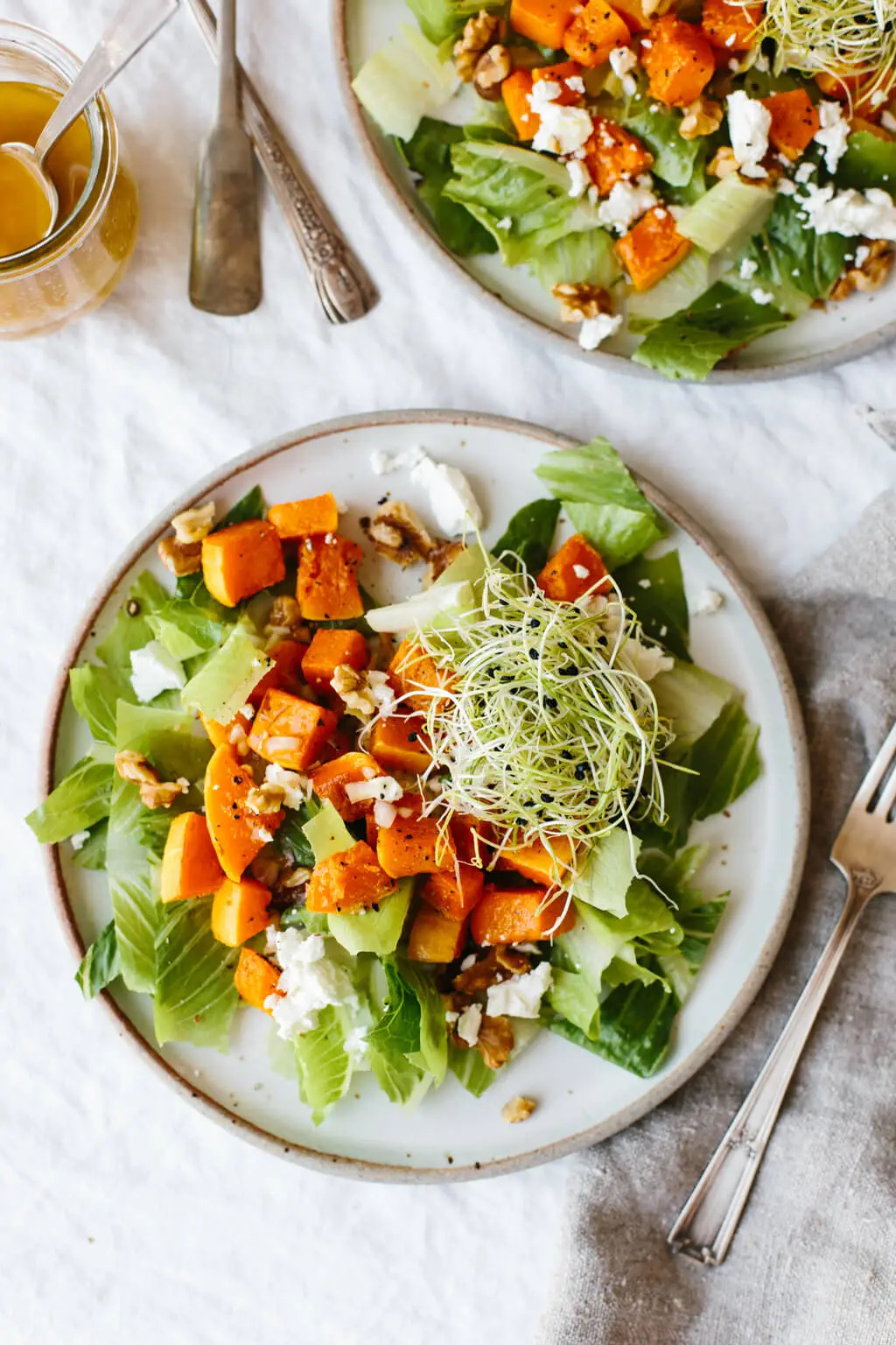 Roasted Butternut Squash, Romaine and Goat Cheese Salad