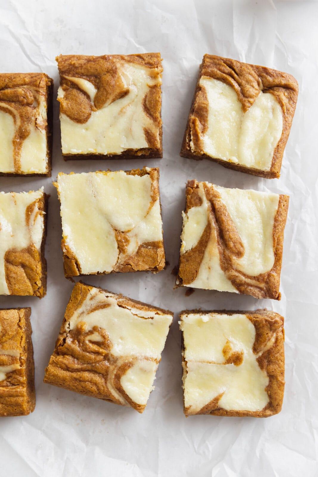 Pumpkin Bars With Cheesecake Swirls