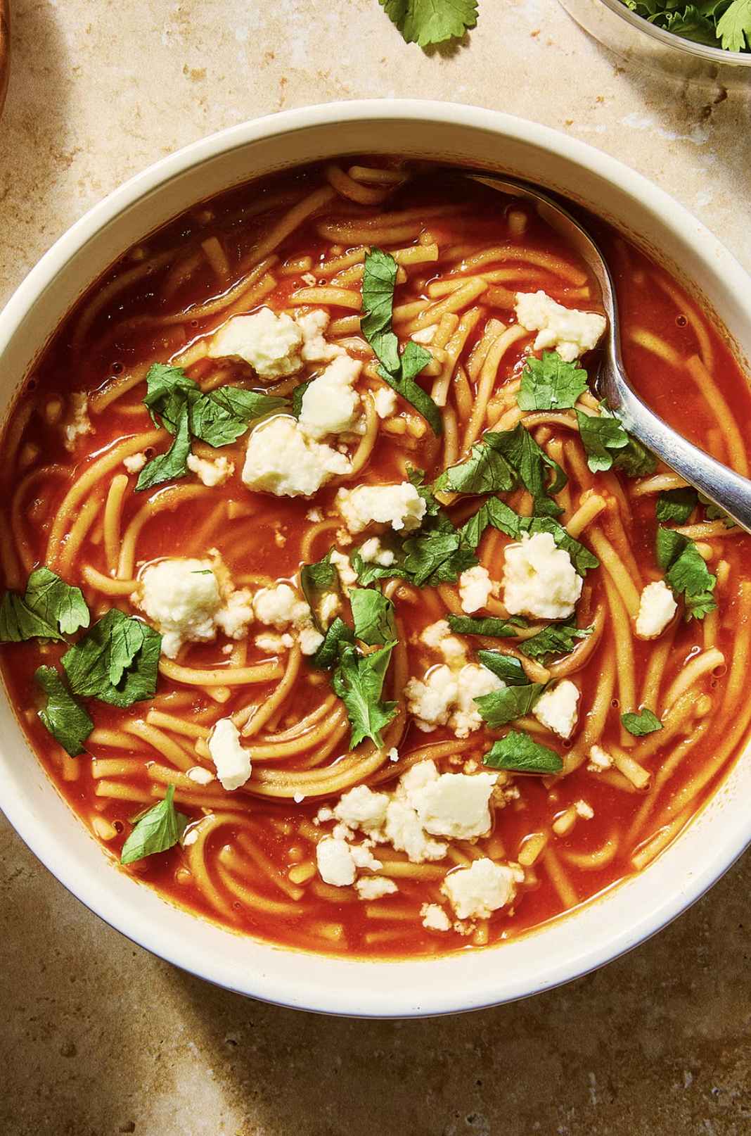 Fideo Soup with Tomatoes and Queso Fresco