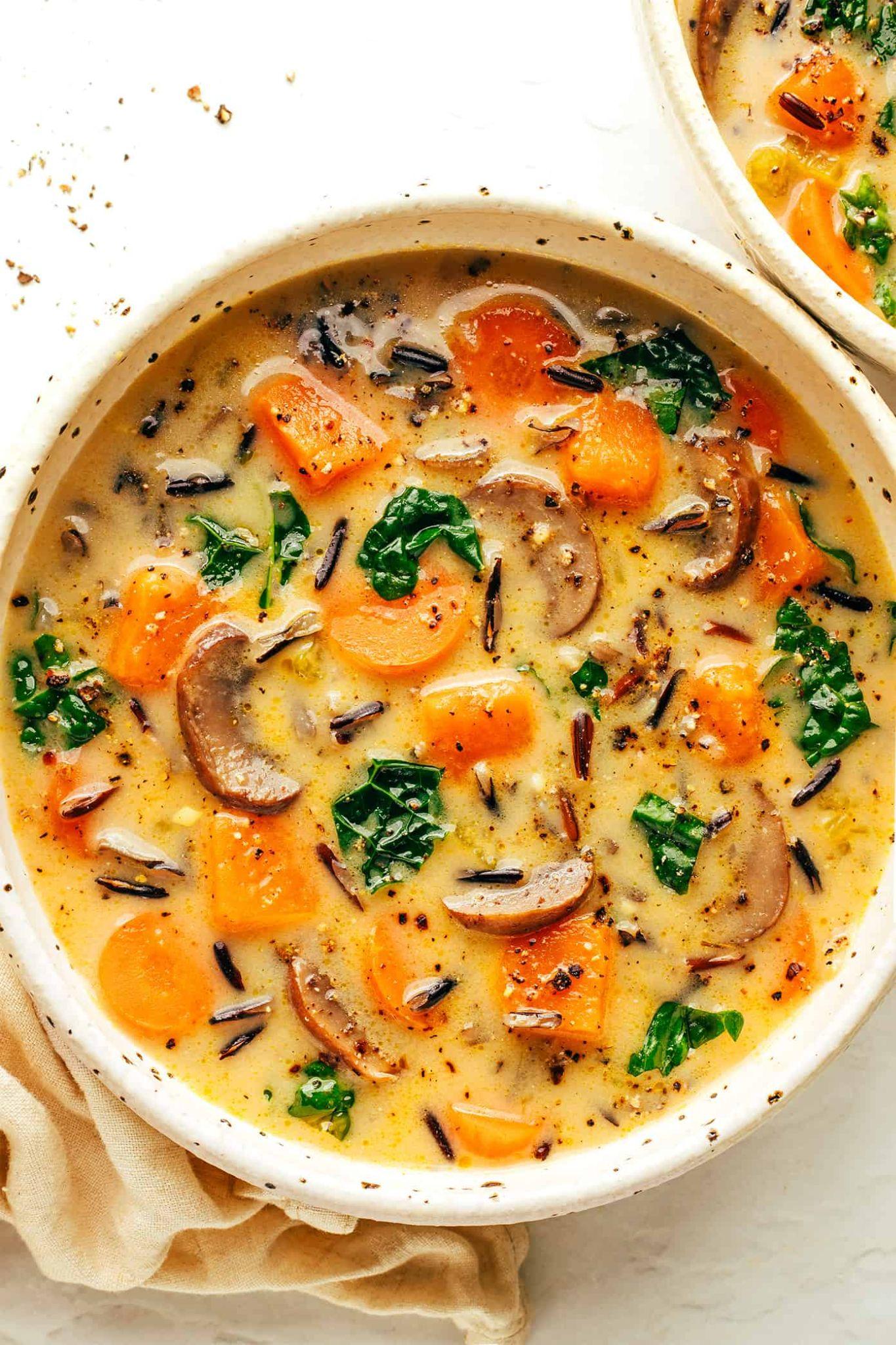 Wild Rice and Sweet Potato Soup with Kale and Coconut Milk